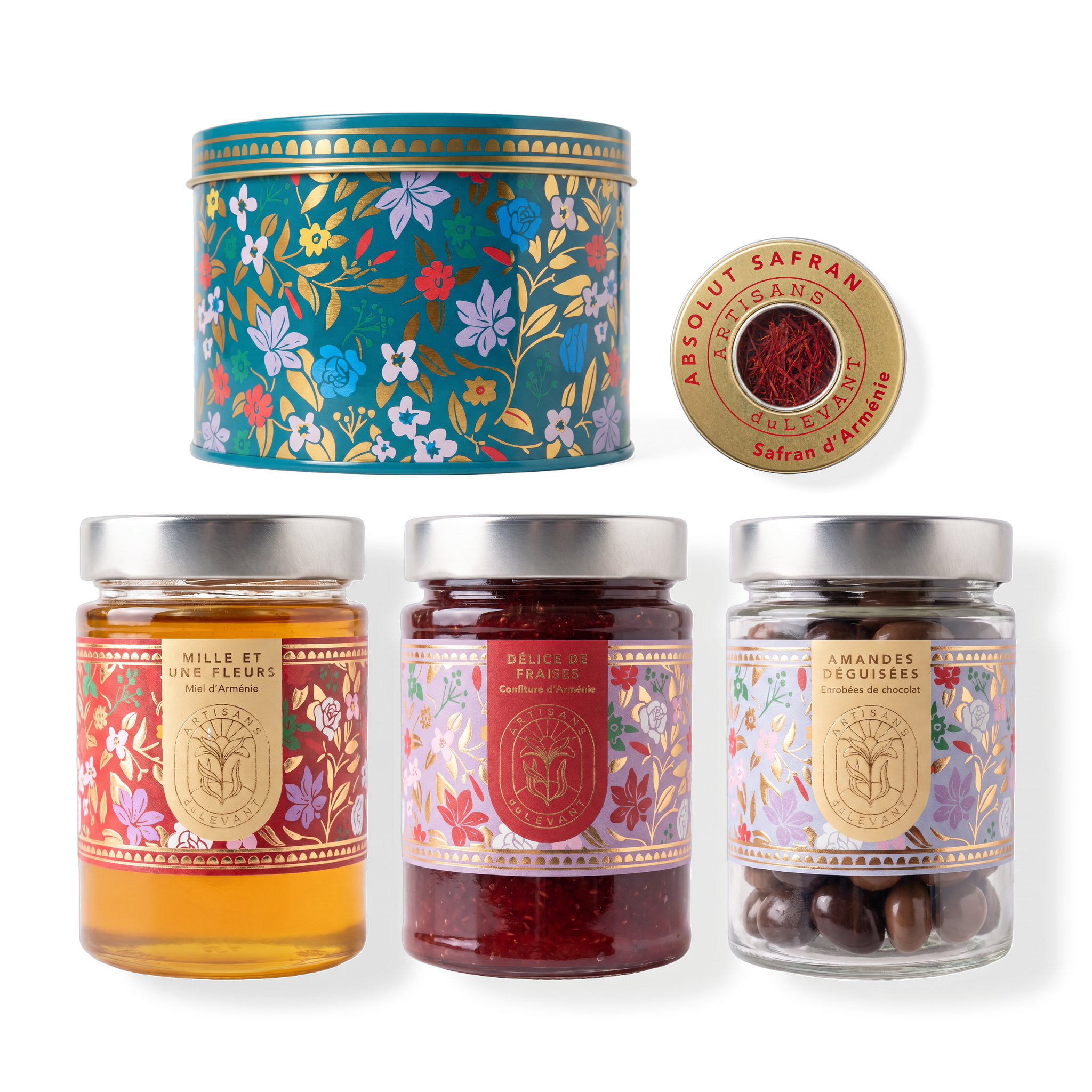 Coffret Prestige Le Bleu – L'Or Bleu, Absolut Safran, Mille et Une Fleurs, Délice de Fraises, Amandes Déguisées