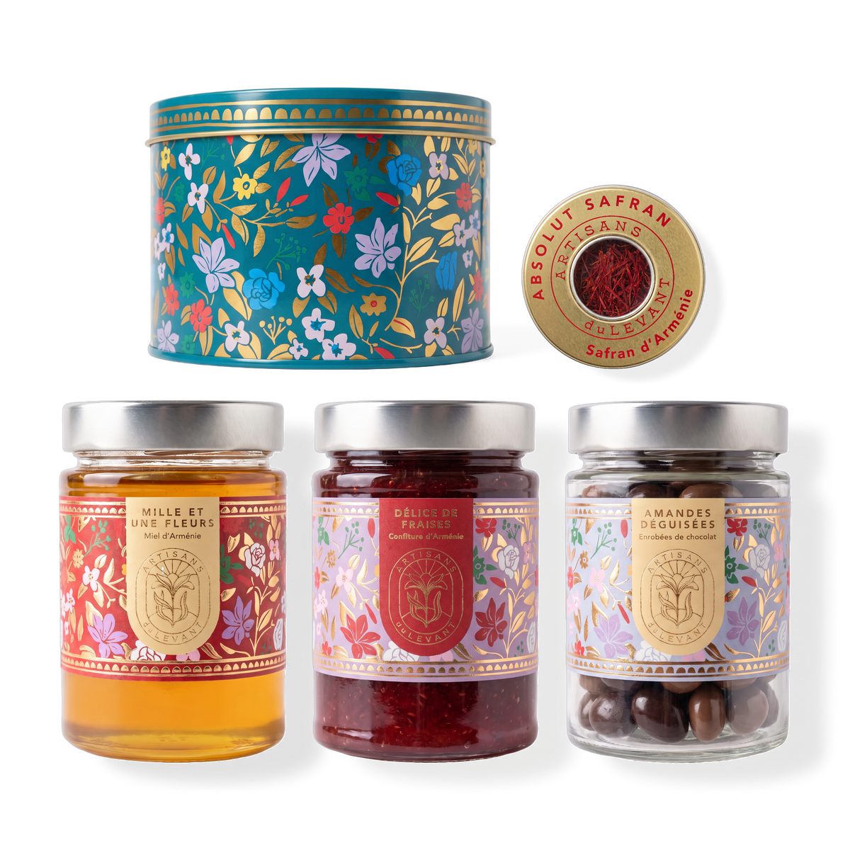 Coffret Prestige Le Bleu – L'Or Bleu, Absolut Safran, Mille et Une Fleurs, Délice de Fraises, Amandes Déguisées